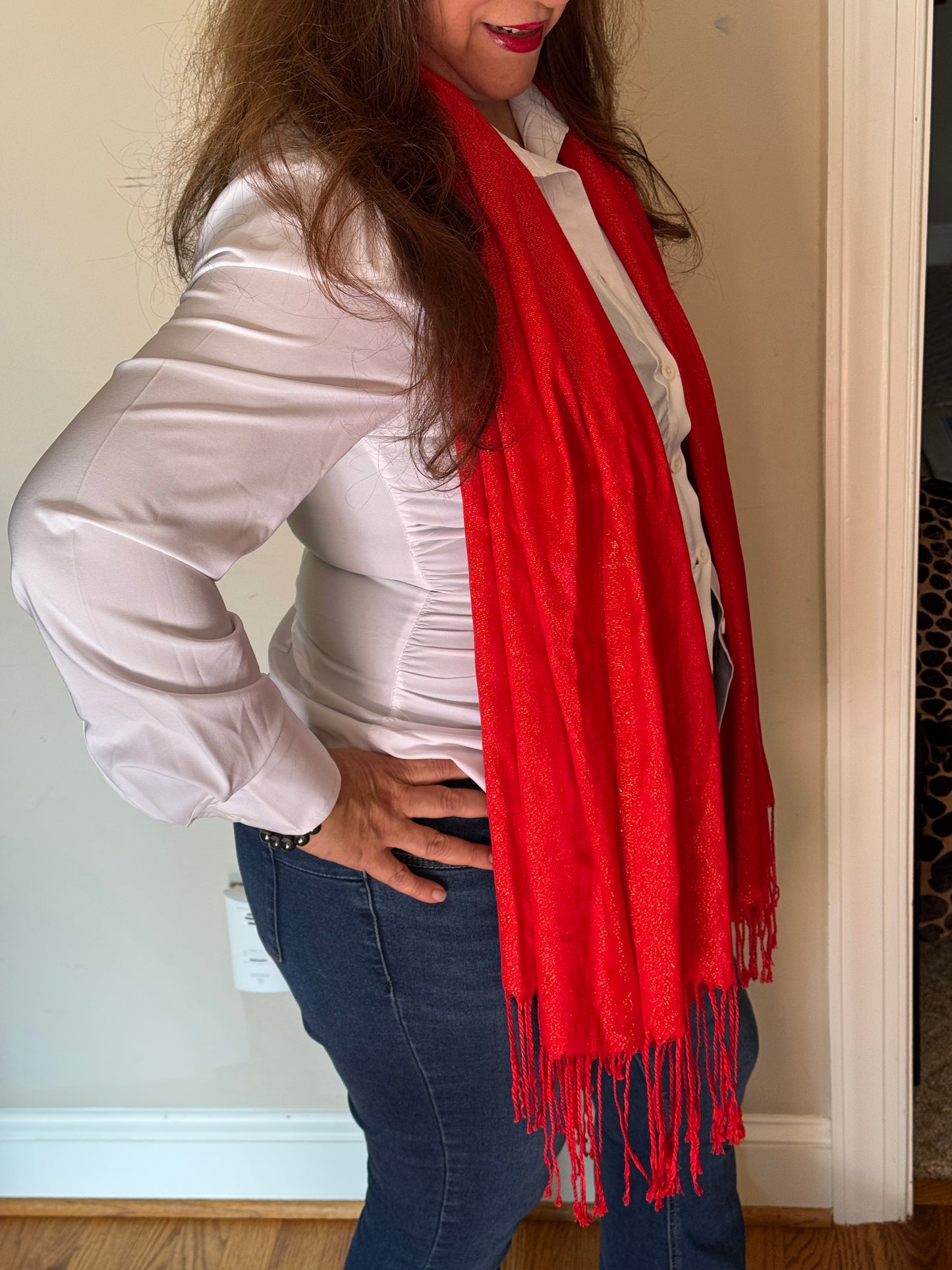 Festive Glitter Scarf - Red