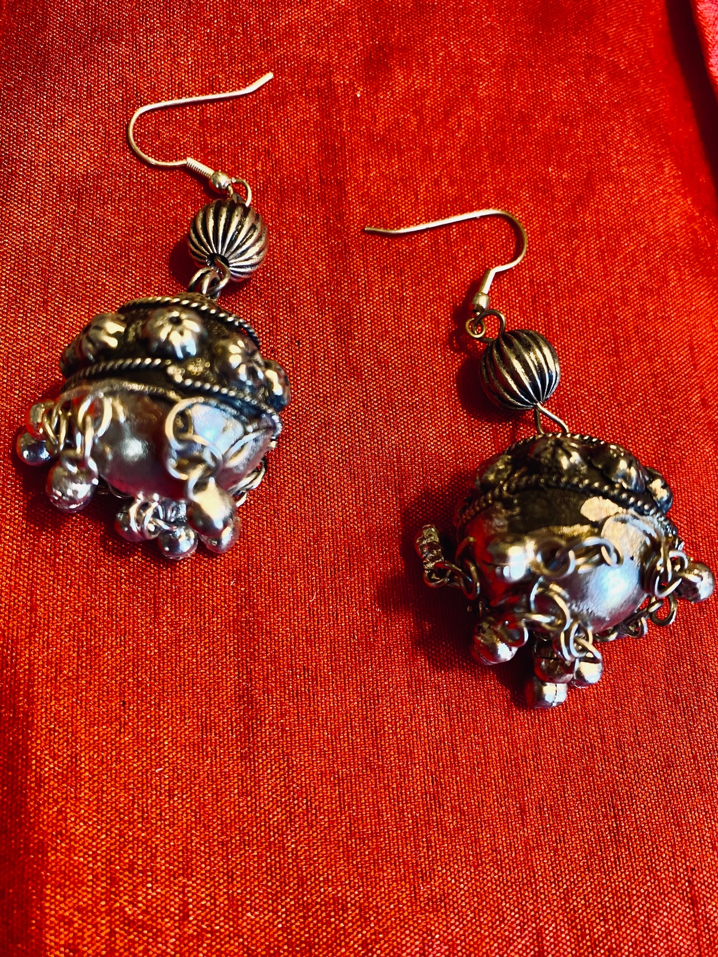 INDIAN JHUMKA SILVER EARRINGS 2"/ SB041