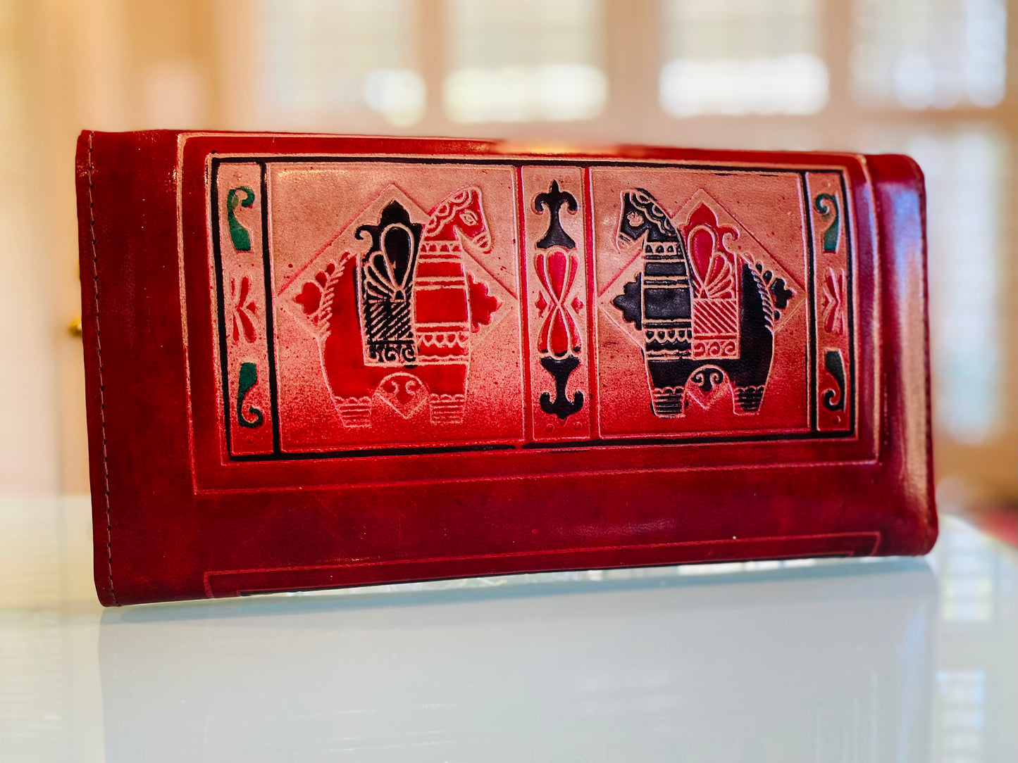 LEATHER WALLET HORSES PRINT (LARGE)