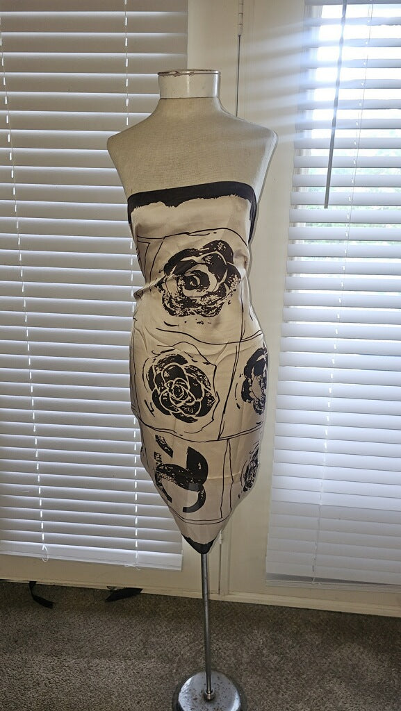 100% Silk Brown Floral with Cream Background Scarf