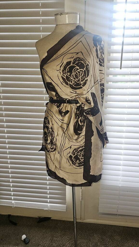 100% Silk Brown Floral with Cream Background Scarf