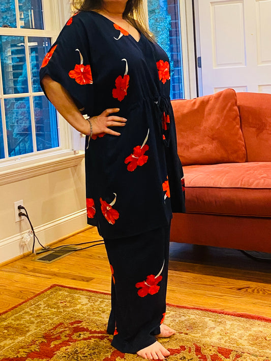 PYJAMAS NAVY BLUE AND RED FLORAL