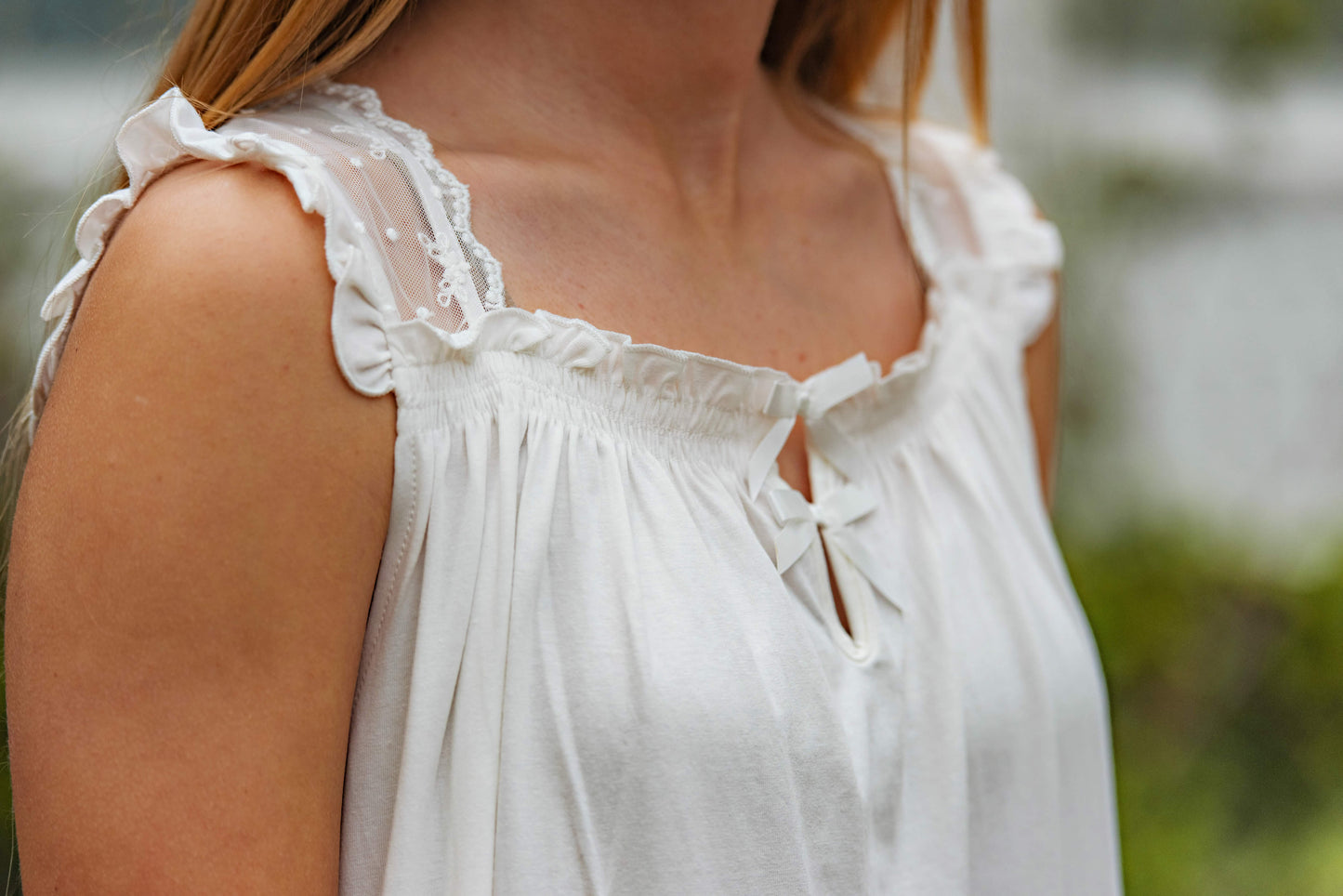 Cotton Knit Nightgown with Lace Accents