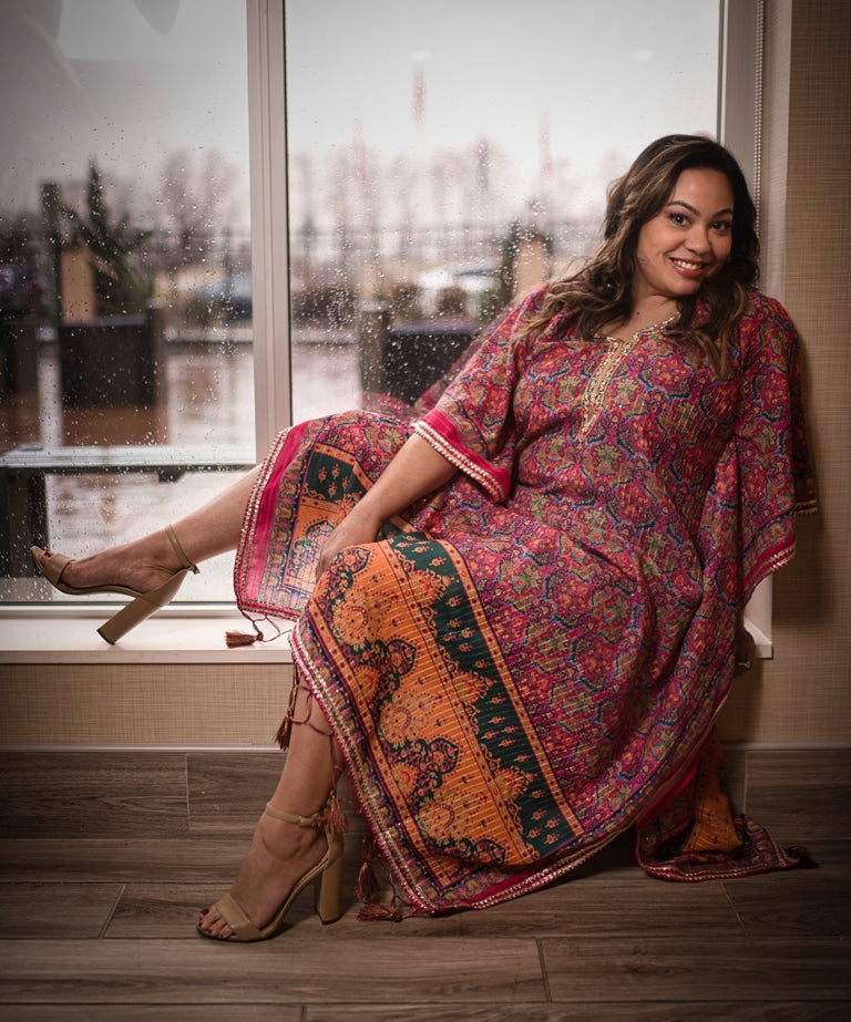 LW-1014-NIK Silk Resort-wear geometric with saffron border