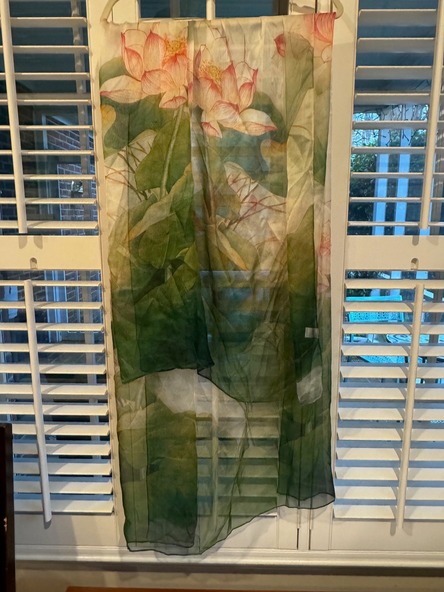 Forest Green with Pink Peony Sheer Scarf