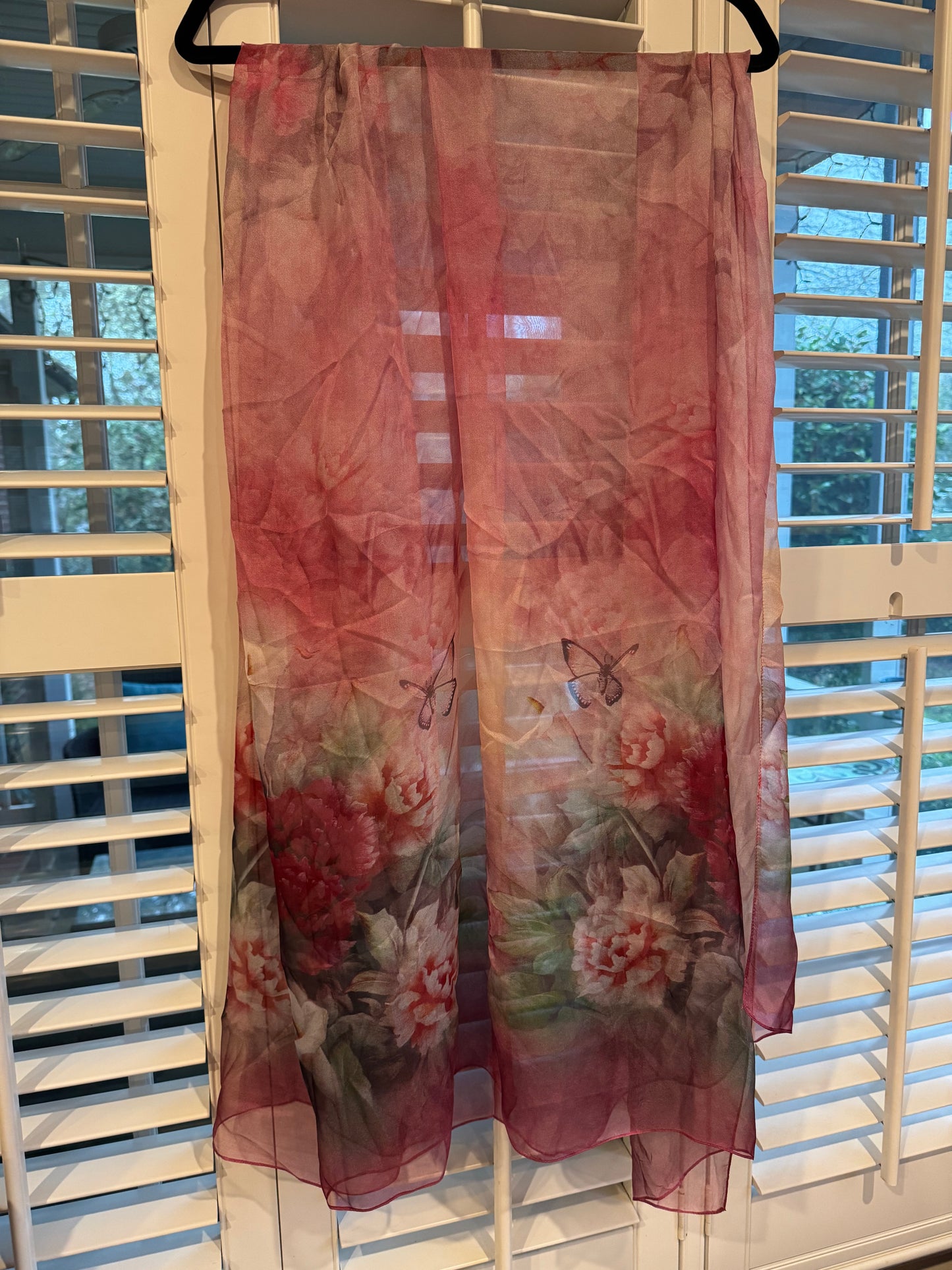 Merlot Red with Pink and Red Bouquet Sheer Scarf