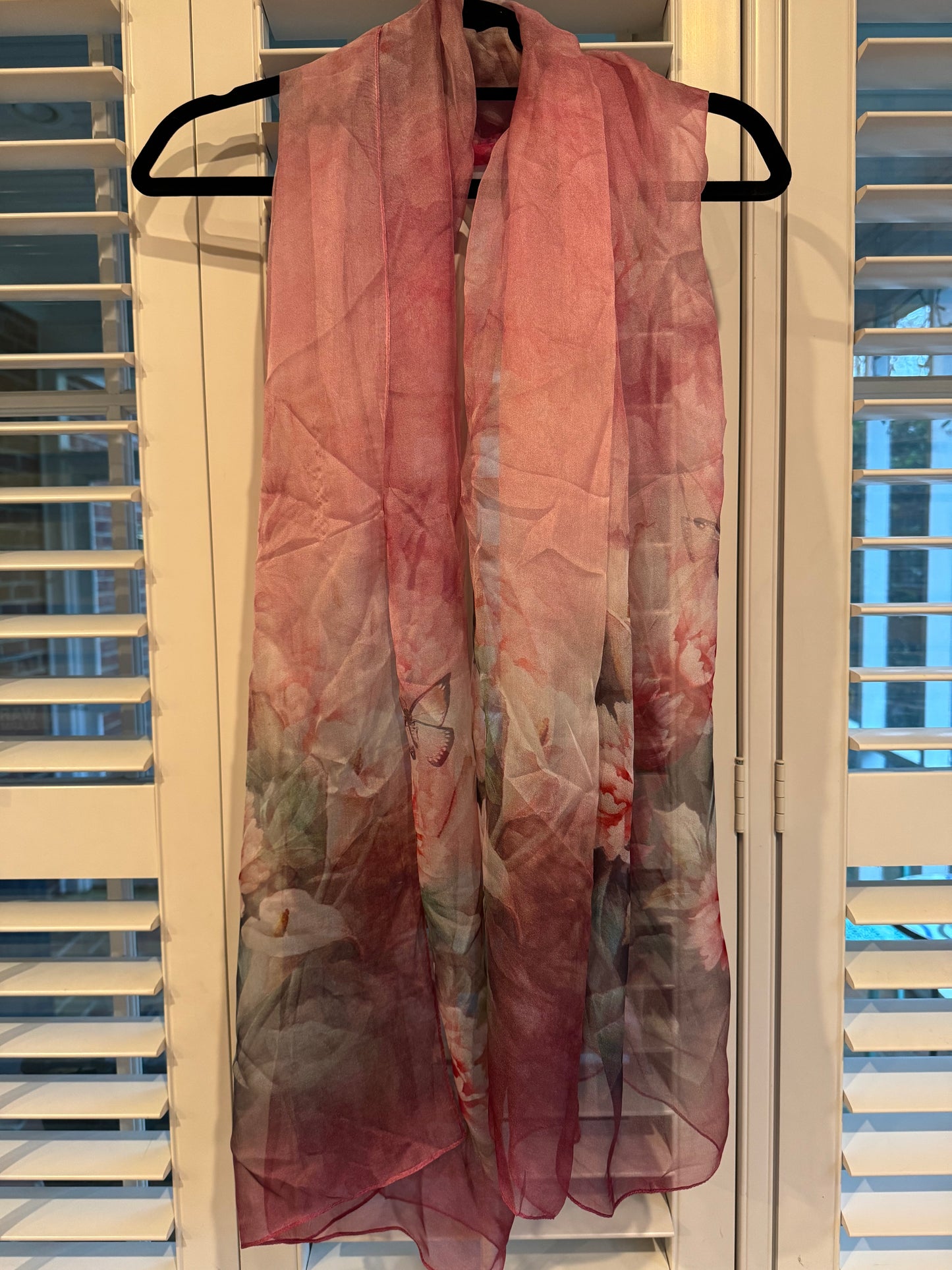 Merlot Red with Pink and Red Bouquet Sheer Scarf