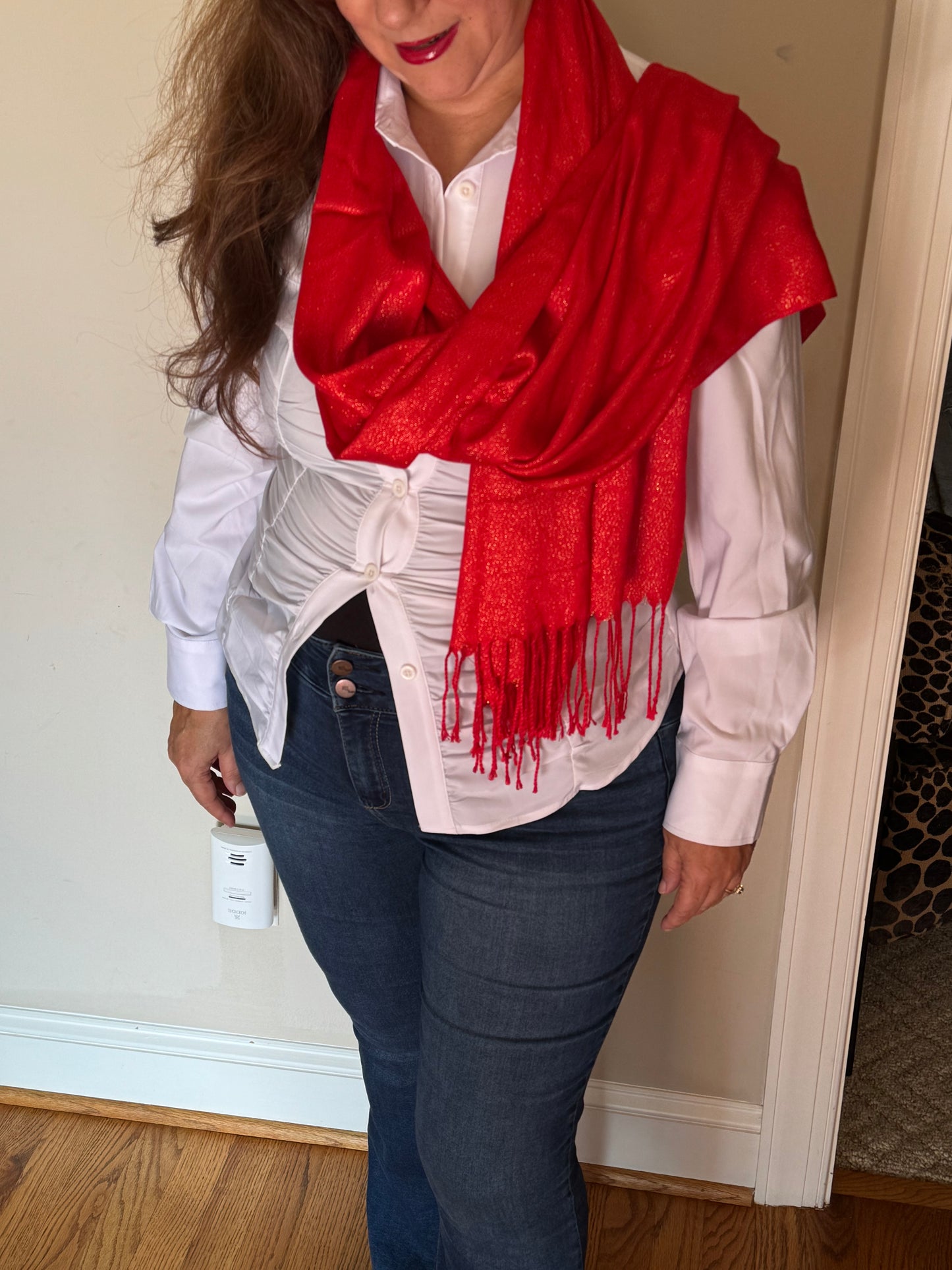 Festive Glitter Scarf - Red