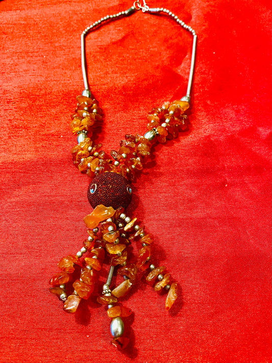 ORANGE GEMSTONE NECKLACE 12 in./ SB015