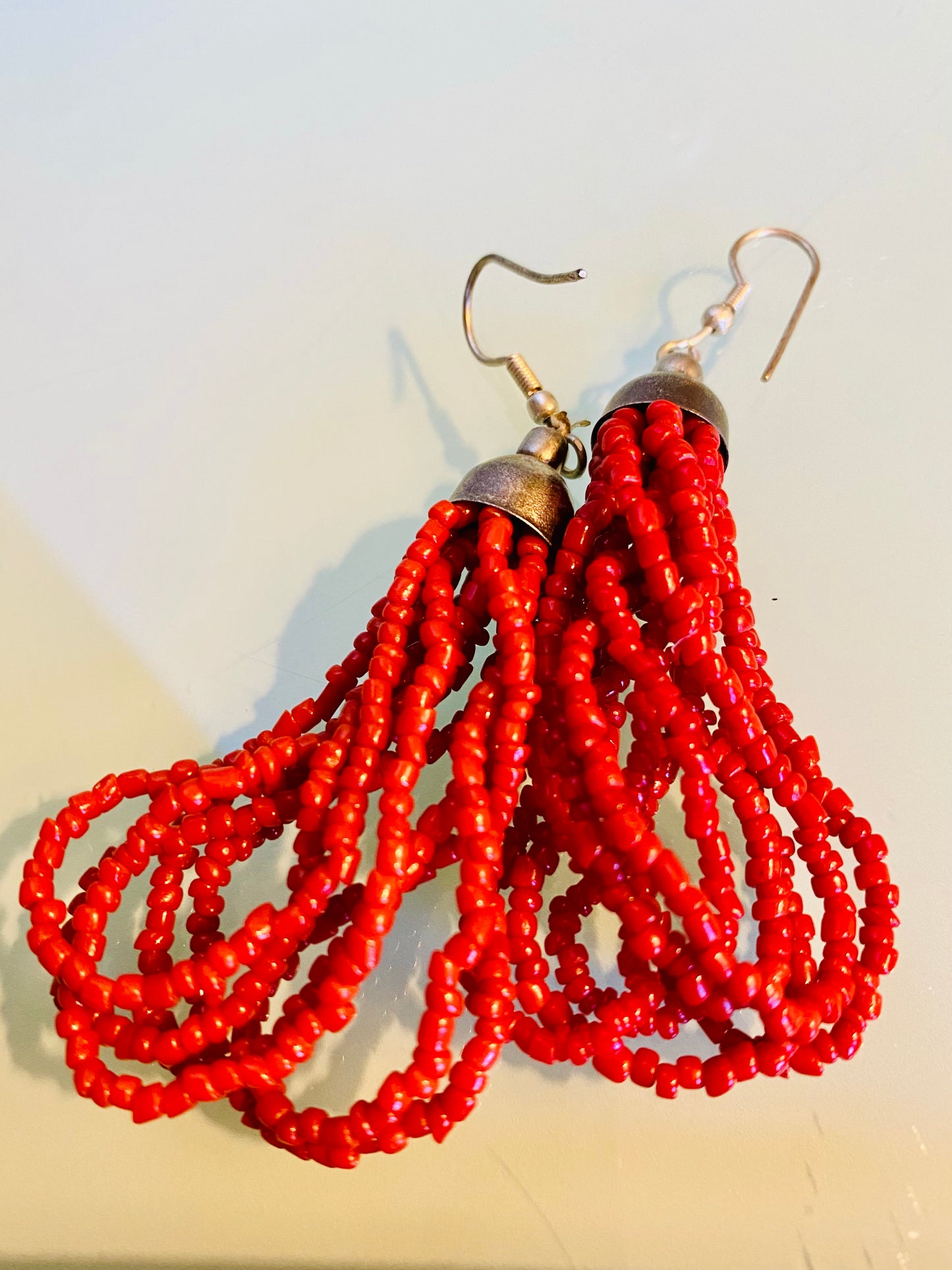 RED BEADED EARRINGS 3" / SB034