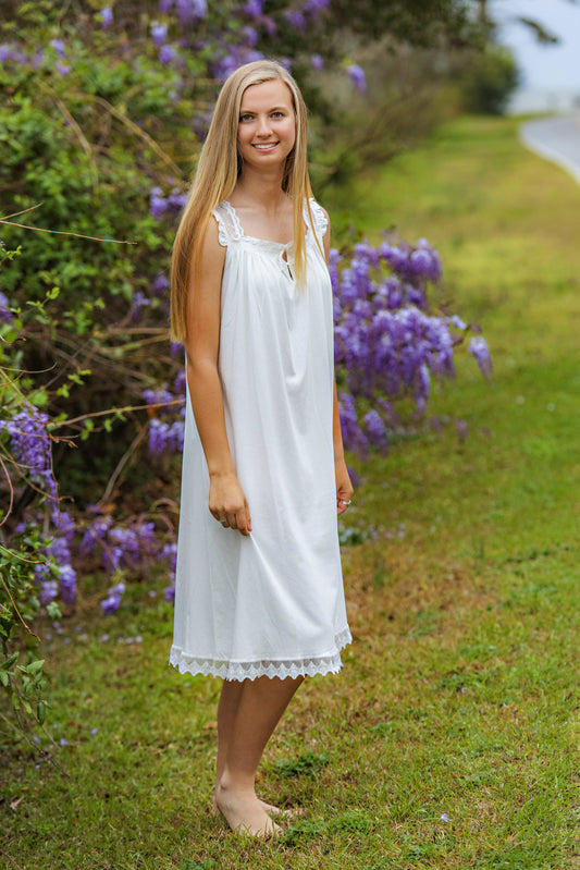 Cotton Knit Nightgown with Lace Accents
