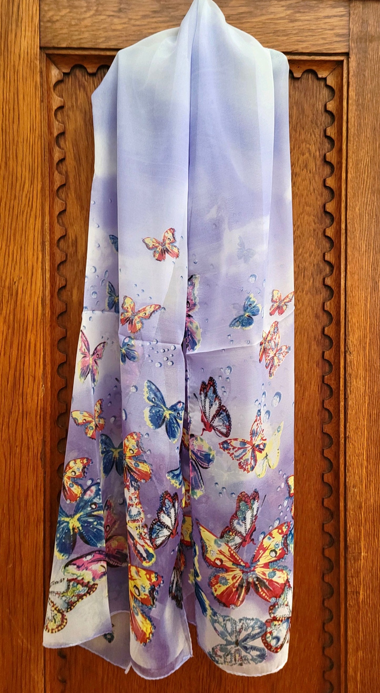 Lavender with Many Colored Butterfly Scarf