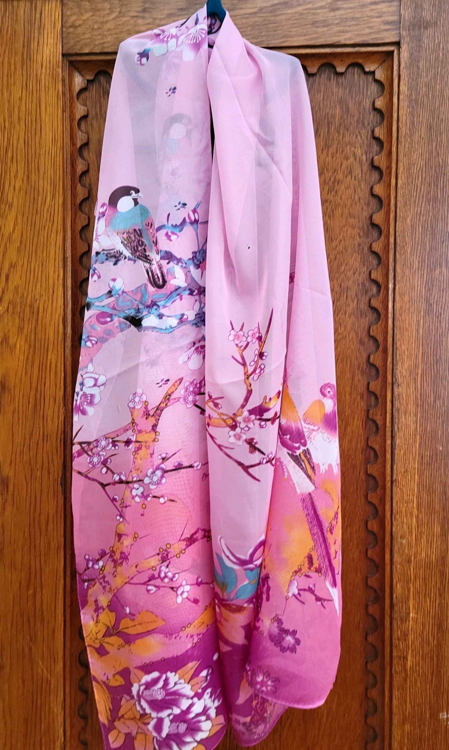 Hot Pink, Soft Pink and Turquoise Exotic Bird Scarf